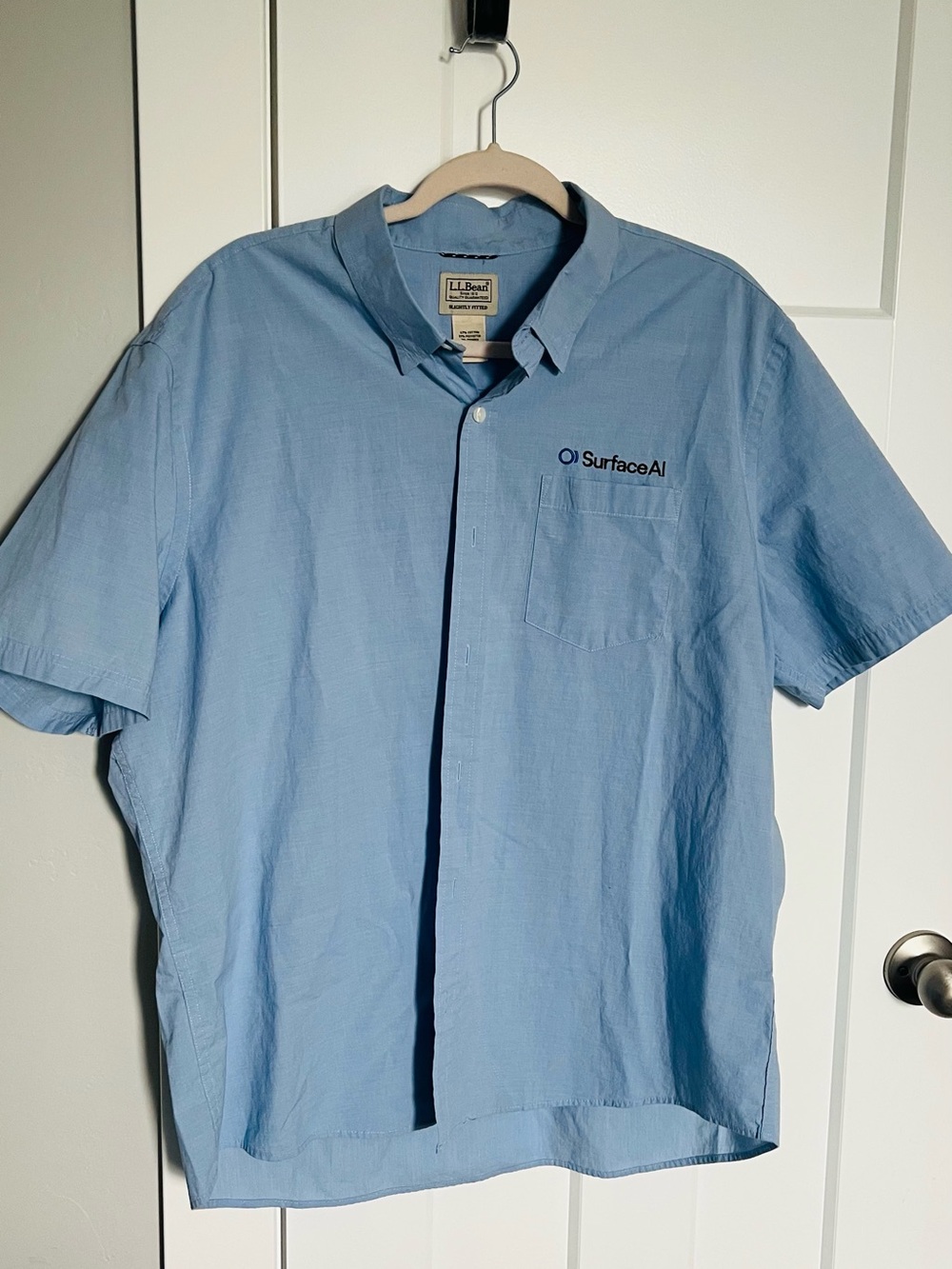 L.L. Bean Light Blue Short-Sleeve Button-Down Shirt with SurfaceAI Chest Logo